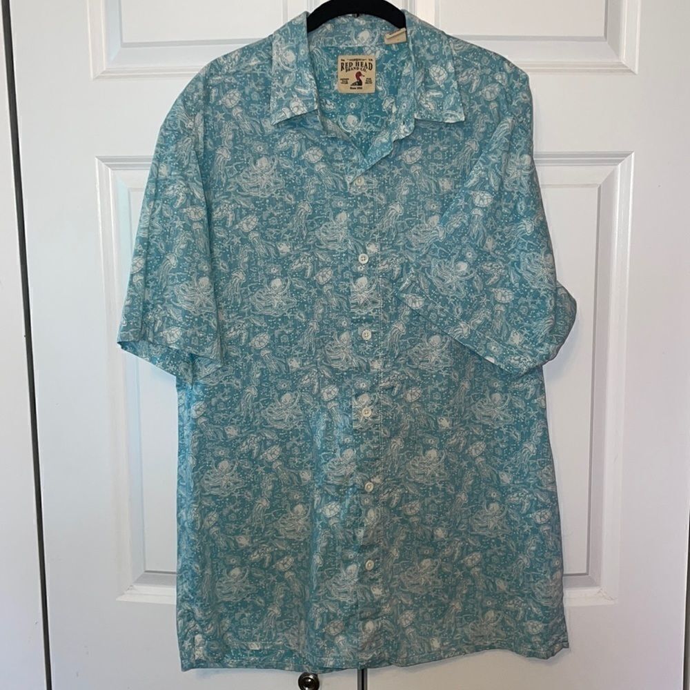 Red head button down shirt